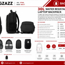 30L Water Resistant Laptop Backpack